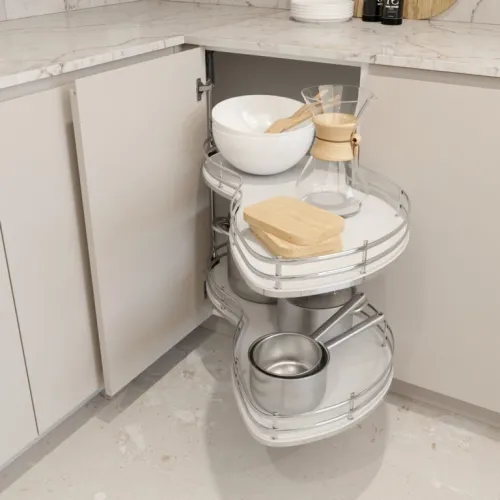 Slepý roh Wireli, 450 pravý, 2x polica Elegance biele dno/reling chróm