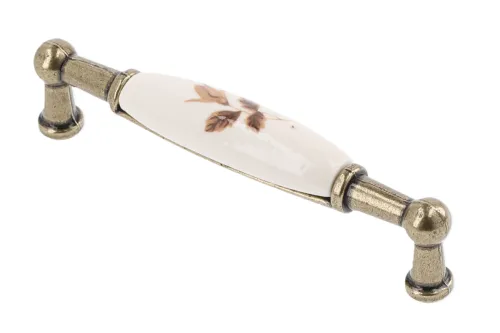 Úchytka 0728-BB 96 starozlatá/porcelán s motívom list